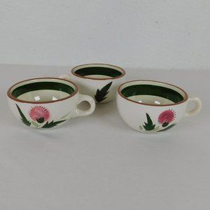 Lot of 3 Stangl Pottery Pink Thistle Hand Painted Flat Coffee Cup Vintage White